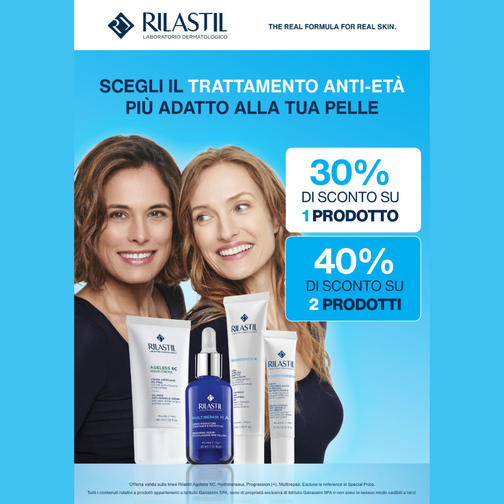 Rilastil anti-età: 30% sul primo, 40% sul secondo